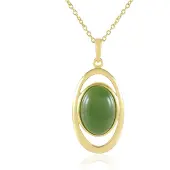 Cavill - Zilveren Ketting 925 Sterling - Canadese Groene Jade Cabochon 5,86 ct - Ovaal Vergulde Hanger - Elegante Dames Sieraden