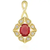 Cavill - Zilveren Hanger - 925 Sterling Zilver Verguld - Ovale Tanzania Robijn 0,40 ct - Bloembladmotief met Zirkonia