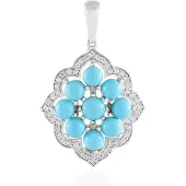 Cavill - 925 Sterling Zilver Hanger - 1,906 ct Sleeping Beauty Turkoois Ronde Cabochon - Elegante Dameshanger met Zirkonia