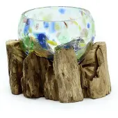 Ancient Wisdom Gesmolten gekleurd glas op hout - kleine kom