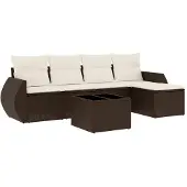 vidaXL 6-delige Loungeset met kussens poly rattan bruin