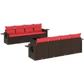 vidaXL 9-delige tuinbankset met kussens, bruin polyrotan