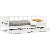 vidaXL Slaapbank met lades 90x190 cm massief grenenhout wit
