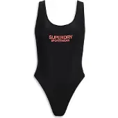 Superdry Dames Stretch zwempak met diepe rug zwart (M), Strandkleding, Gerecycled polyester, Duurzaam W3010385A