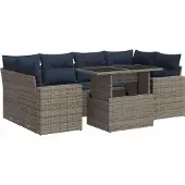 vidaXL 7-delige Loungeset met kussens poly rattan acacia grijs