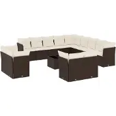 vidaXL 14-delige Loungeset met kussens poly rattan bruin