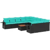 vidaXL 12-delige tuinbankset met kussens van zwart polyrotan