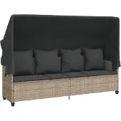 vidaXL - Ligbed - met - kussen poly - rattan - lichtgrijs
