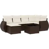 vidaXL 7-delige Loungeset met kussens poly rattan bruin