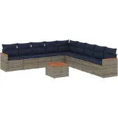 vidaXL 10-delige tuinbankset met kussens, grijs polyrotan