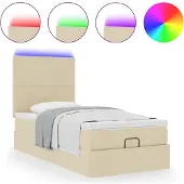 vidaXL Ottoman bed met matras en LED's 120x190cm stof crèmekleurig