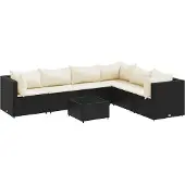 vidaXL 7-delige Loungeset met kussens poly rattan zwart
