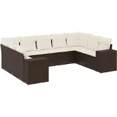 vidaXL 9-delige Loungeset met kussens poly rattan bruin