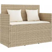 vidaXL Tuinbank met kussens poly rattan beige