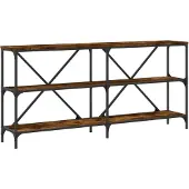 vidaXL Wandtafel 160x30x75 cm bewerkt hout en ijzer gerookt eikenkleur