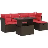 vidaXL 6-delige Loungeset met kussens poly rattan acacia bruin