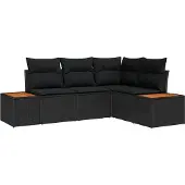 vidaXL Tuinbank Set 4 st 4-Aantal zitplaatsen Zwart Polyrattan