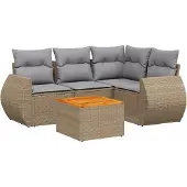 vidaXL 5-delige Loungeset met kussens poly rattan beige