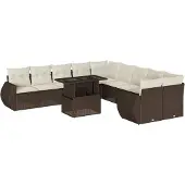 vidaXL 11-delige Loungeset met kussens poly rattan bruin