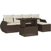 vidaXL 6-delige Loungeset met kussens poly rattan bruin