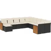 vidaXL 11-delige tuinmeubelset met kussens, zwart, polyrotan