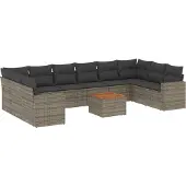 vidaXL 11-delige Loungeset met kussens poly rattan grijs