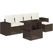 vidaXL 6-delige Loungeset met kussens poly rattan bruin