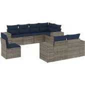 vidaXL 8-delige tuinbankset met kussens, grijs polyrotan