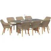 vidaXL Tuin Eettafel Set met kussen 9 pcs Beige poly rattan