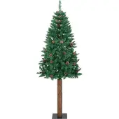 vidaXL - Kerstboom - met - echt - hout - en - dennenappels - smal - 150 - cm - PVC - groen