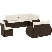 vidaXL 8-delige Loungeset met kussens poly rattan bruin