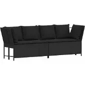 vidaXL Tuinbank met kussens, zwart, van polyrotan