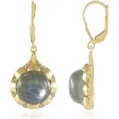 Cavill - Vergulde Zilveren Oorbellen - 15,3 ct Groene Minary Labradoriet & 16 I2 Champagne Diamanten - 37 mm Elegant