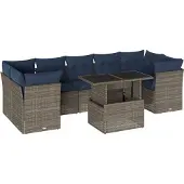 vidaXL 8-delige tuinbankset met kussens, grijs polyrotan