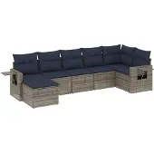 vidaXL 7-delige tuinbankset met kussens, grijs polyrotan