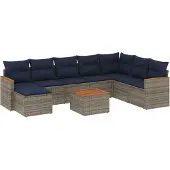 vidaXL 9-delige loungeset voor de tuin met kussens, grijs, kunststof vlechtwerk