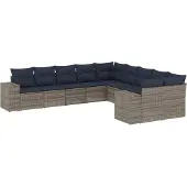 vidaXL 10-delige loungeset voor buiten, met kussens, grijs, kunststof vlechtwerk
