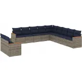 vidaXL 11-delige tuinbankset met kussens, grijs polyrotan
