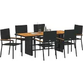 vidaXL Tuin Eettafel Set 7 st Zwart poly rattan