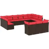 vidaXL 13-delige tuinbankset met kussens, bruin polyrotan