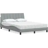 vidaXL Bed met matras "Hanko" stof lichtgrijs 140x190 cm