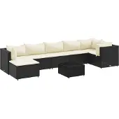 vidaXL 8-delige Loungeset met kussens poly rattan zwart