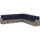 vidaXL 9-delige loungeset voor de tuin met kussens, grijs, kunststof vlechtwerk