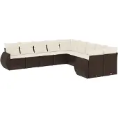 vidaXL 10-delige Loungeset met kussens poly rattan bruin