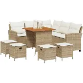vidaXL 6-delige tuinmeubelset met kussens, L-vormig, beige, van polyrotan