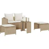 vidaXL 5-delige tuinmeubelset met sofa, kussens, stapelbaar, beige, polyrotan