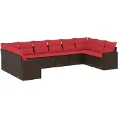 vidaXL 10-delige Loungeset met kussens poly rattan bruin