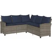 vidaXL Loungebank met kussens L-vormig poly rattan grijs