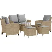 vidaXL 6-delige Loungeset met kussens poly rattan beige