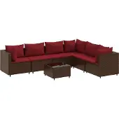 vidaXL 7-delige Loungeset met kussens poly rattan bruin